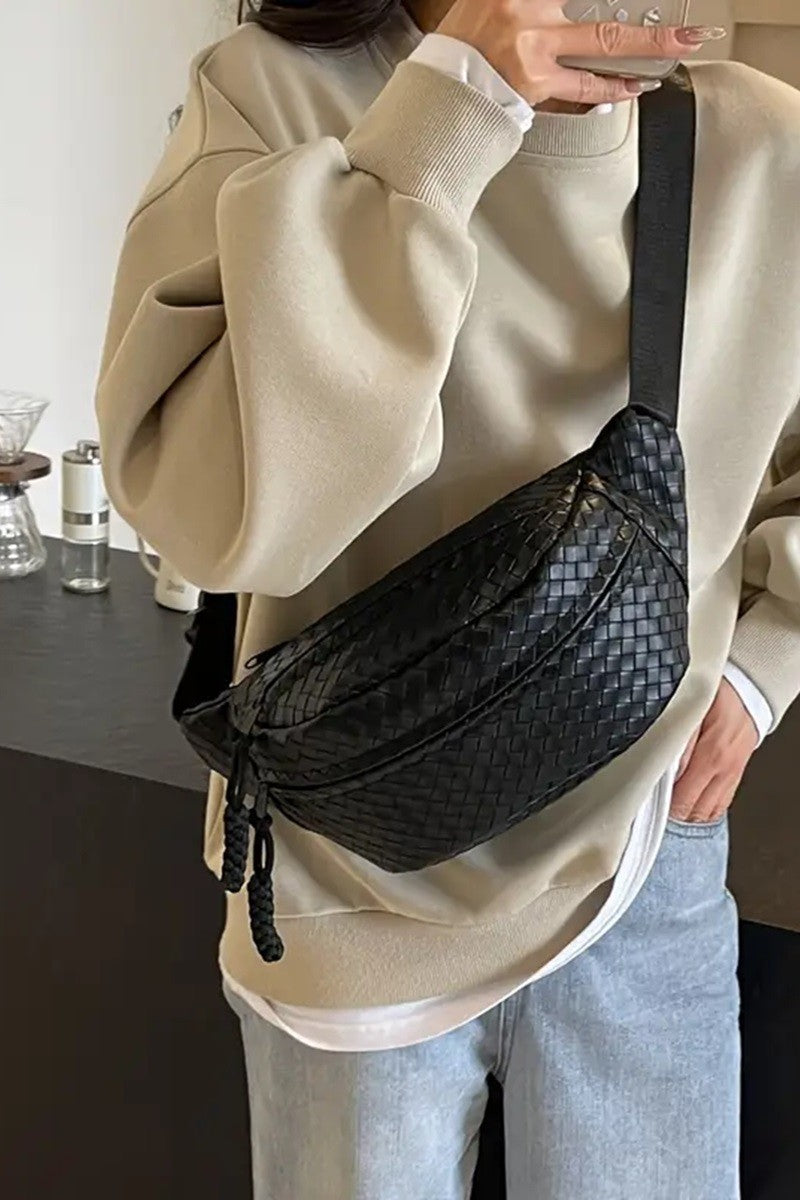 Woven Crossbody Bum Bag - Black