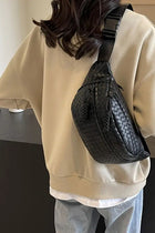 Woven Crossbody Bum Bag - Black