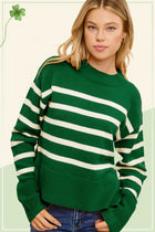 Mock Neck Striped Sweater - Pine