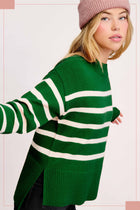 Mock Neck Striped Sweater - Pine