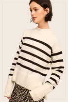 Mock Neck Striped Sweater - Off White