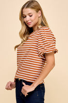 Striped Puff Sleeve Top - Adobe