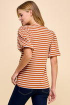 Striped Puff Sleeve Top - Adobe