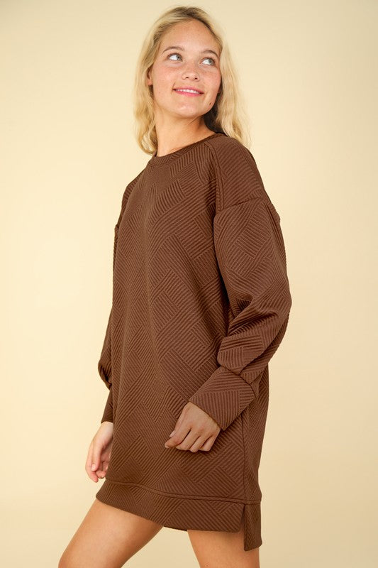 Long Sleeve Quilted Dress - Cocoa