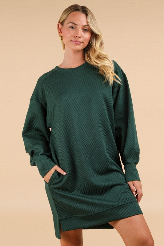 Long Sleeve Quilted Dress - Forest