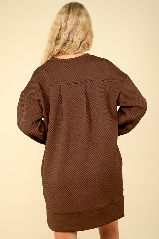 Long Sleeve Quilted Dress - Cocoa