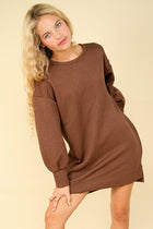 Long Sleeve Quilted Dress - Cocoa