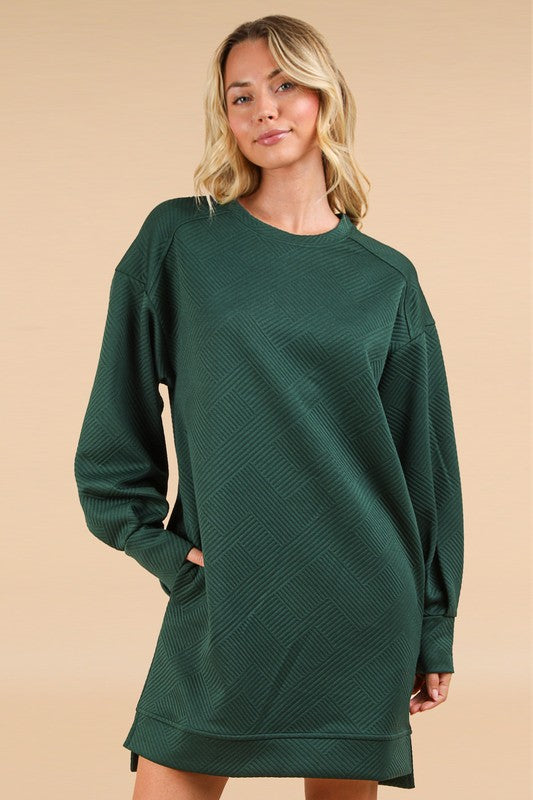 Long Sleeve Quilted Dress - Forest