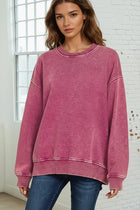 Acid Wash Fleece Pullover - Cabernet