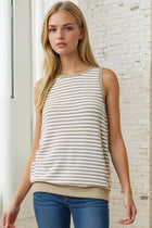 Textured Stripe Knit Tank - Light Moss