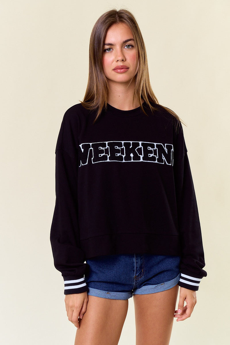 Weekend Chenille Patch Sweatshirt - Black