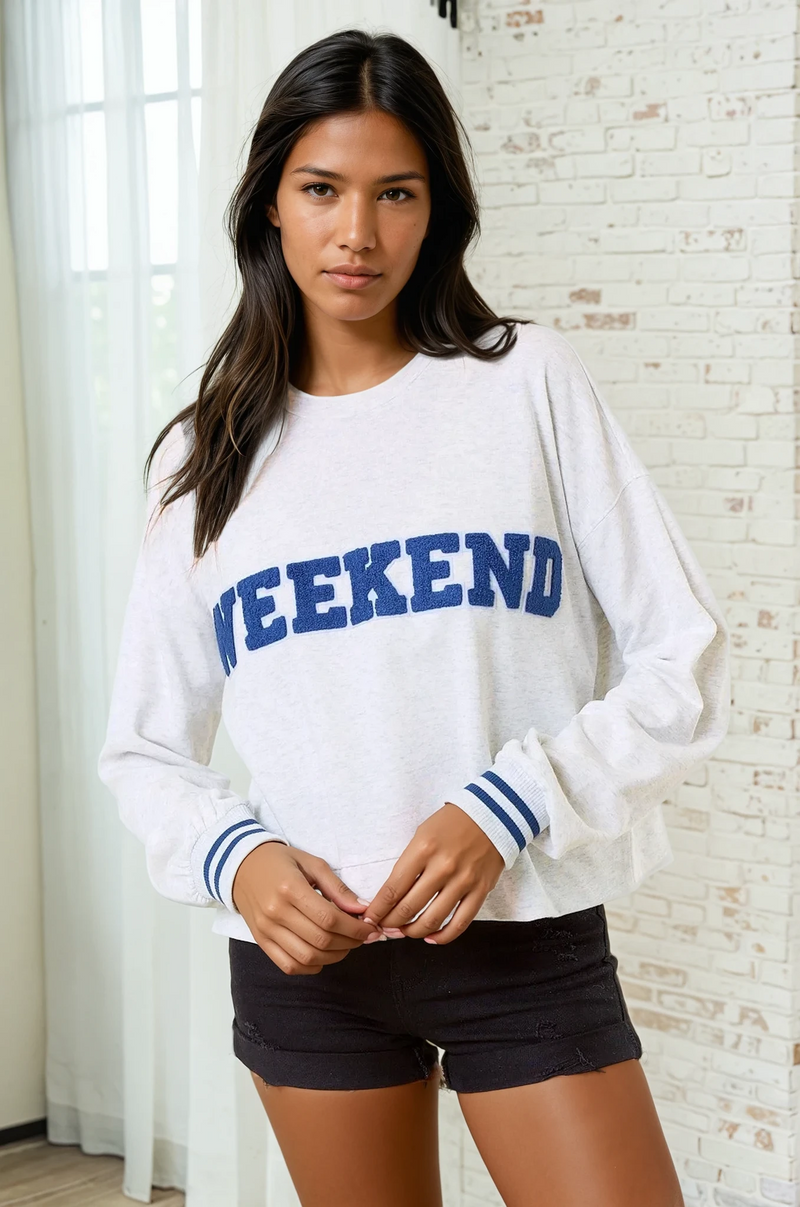 Weekend Chenille Patch Sweatshirt - Light Heather Grey