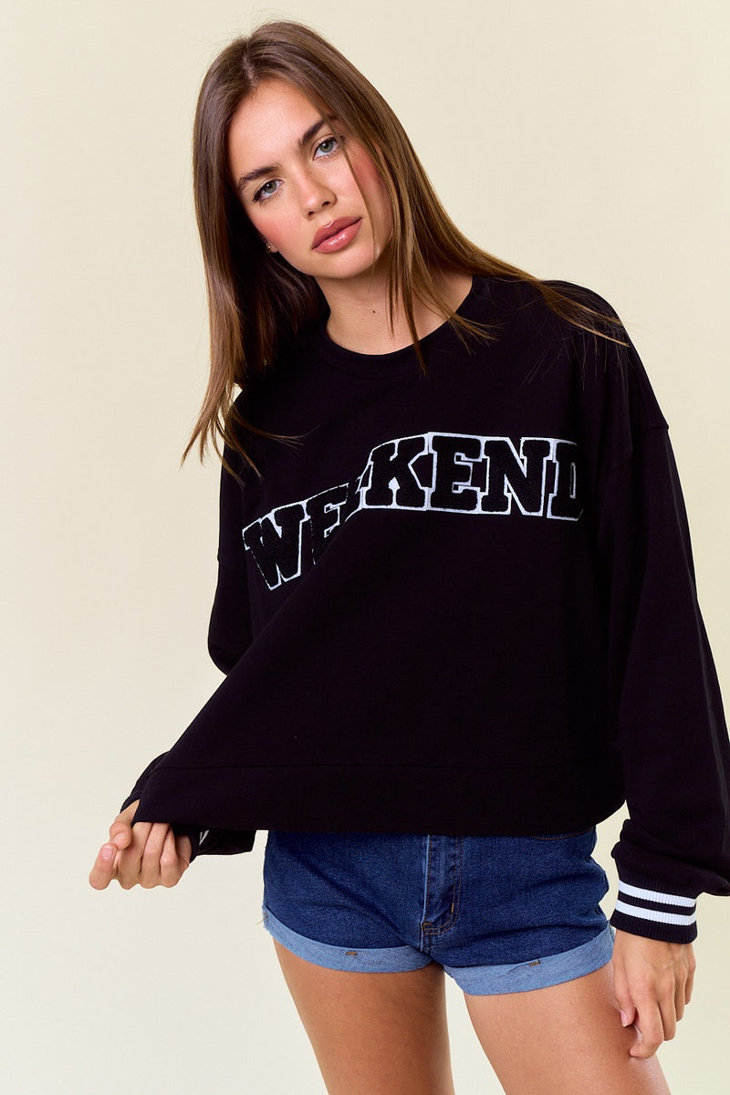 Weekend Chenille Patch Sweatshirt - Black