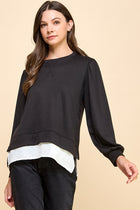 French Terry Sweatshirt with Contrast Bottom - Black