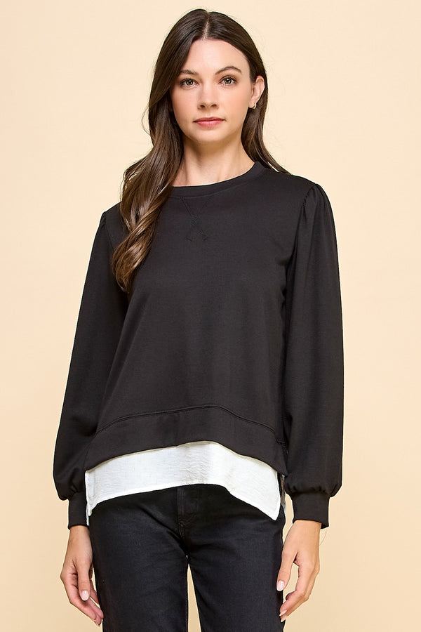 French Terry Sweatshirt with Contrast Bottom - Black