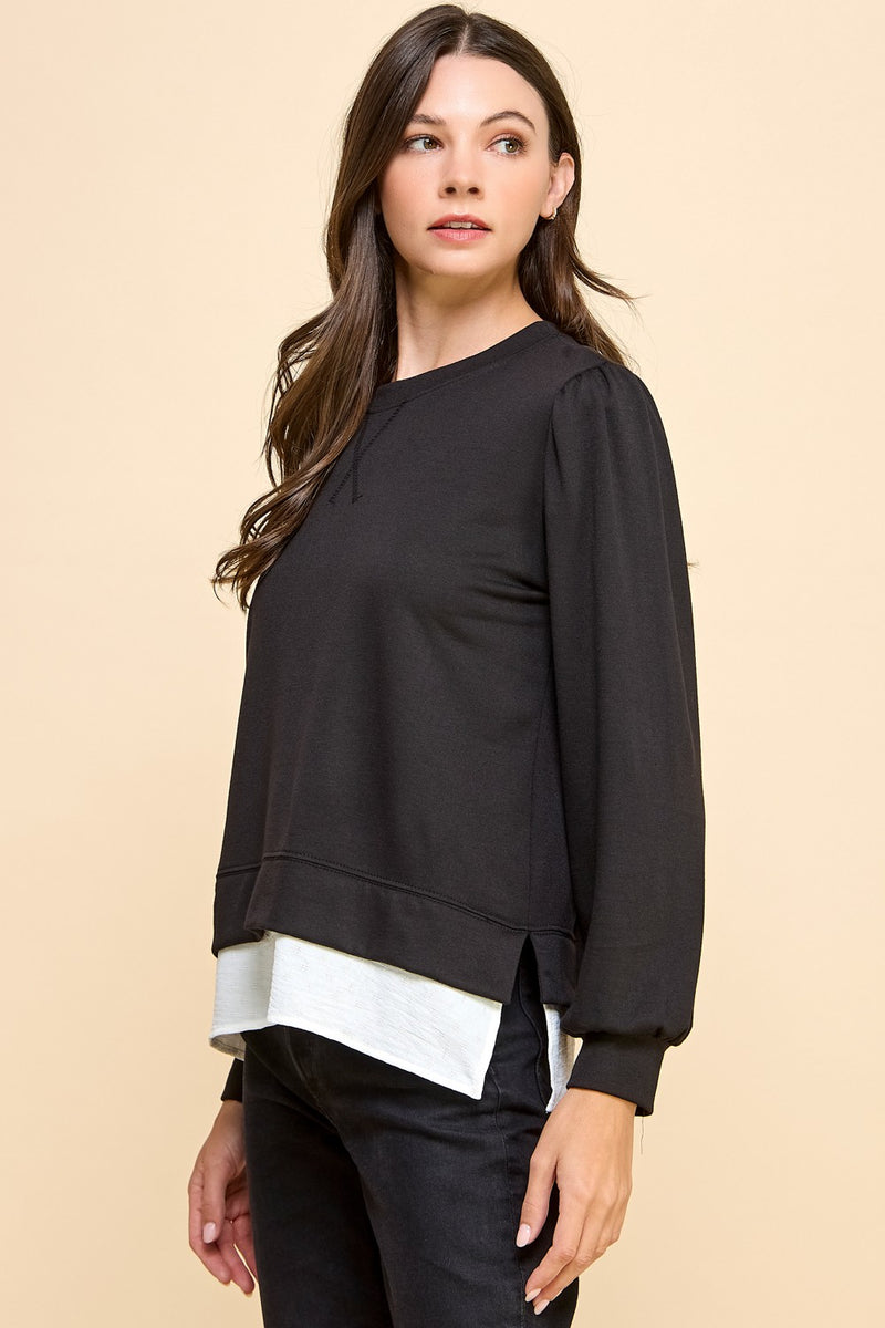 French Terry Sweatshirt with Contrast Bottom - Black