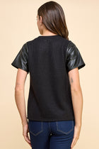 Leather Sleeve Solid Top - Black