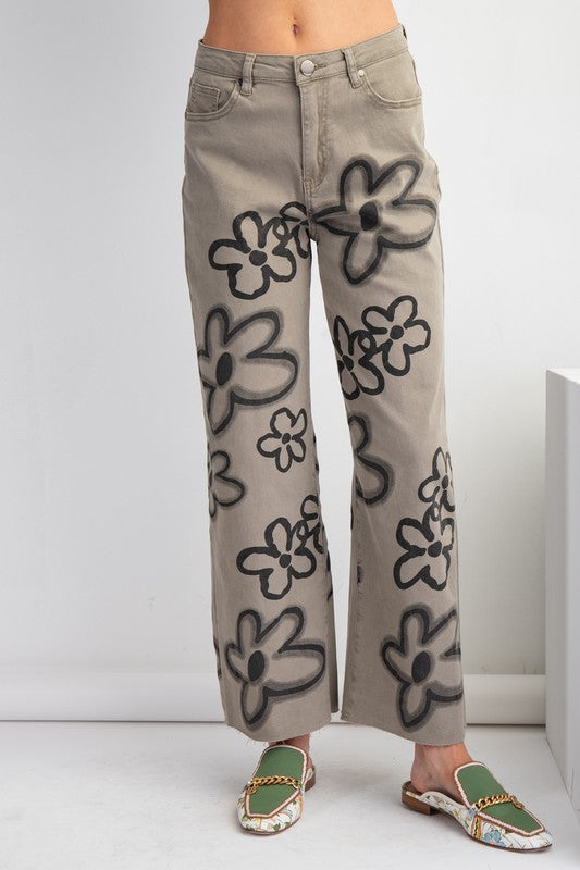 Flower Denim Pants