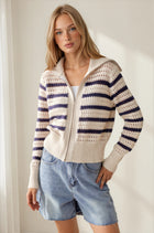 Zip Up Pointelle Open Knit Sweater