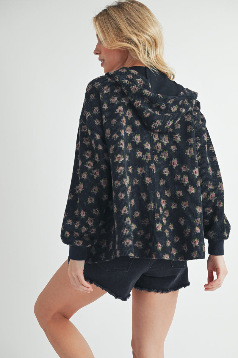 Floral Button Front Hooded Shacket