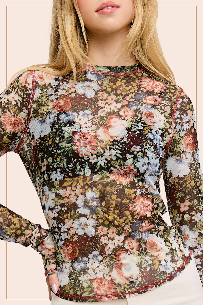 Floral Mesh Layering Top