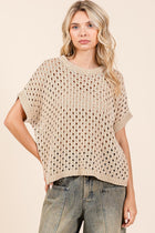 Open Knit Short Sleeve Sweater - Latte