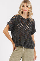 Open Knit Short Sleeve Sweater - Ash Black