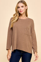 Front Pocket Detail Ribbed Top - Chesnut