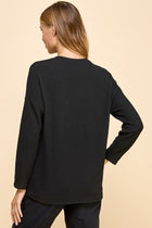 Front Pocket Detail Ribbed Top - Black