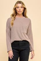 Front Pocket Detail Ribbed Top - Acorn