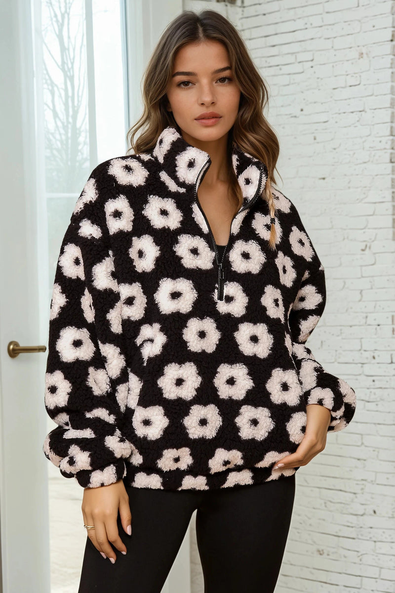 Daisy Print Sherpa Quarter Zip