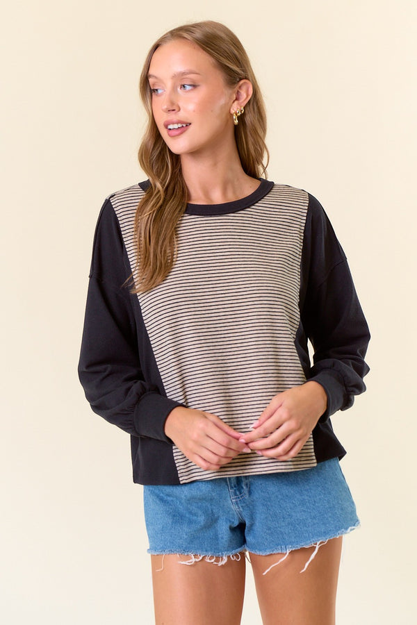 Striped Long Puff Sleeve Top