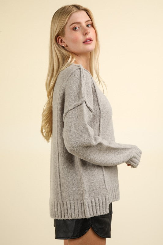 Asymmetric Solid Sweater - Grey