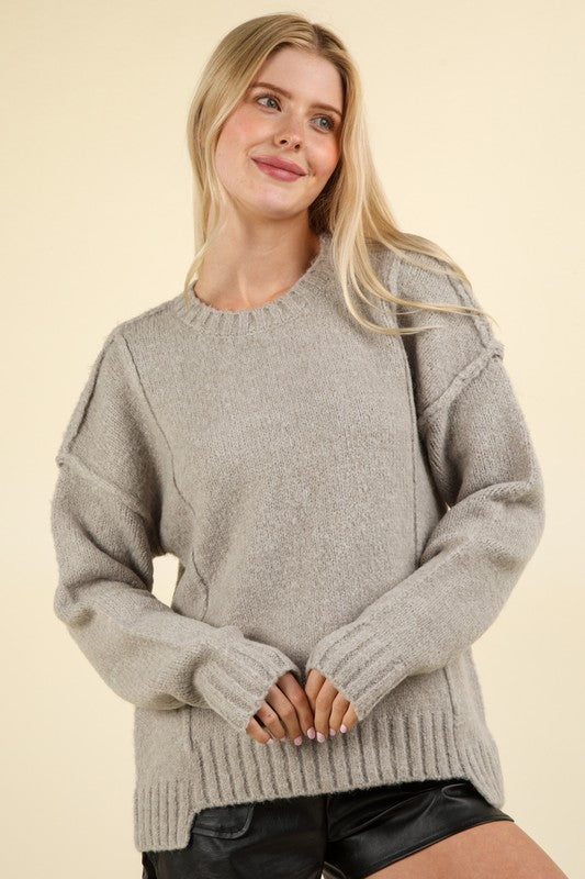 Asymmetric Solid Sweater - Grey