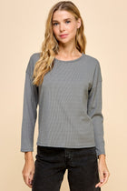 Solid Ribbed Long Sleeve Top - Olive