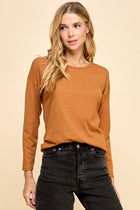 Solid Ribbed Long Sleeve Top - Camel