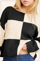 Relaxed Fit Checkered Sweater - Black