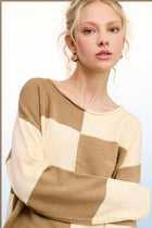 Relaxed Fit Checkered Sweater - Taupe