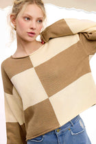 Relaxed Fit Checkered Sweater - Taupe