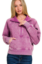 Acid Washed Half Zip Pullover - Light Plum