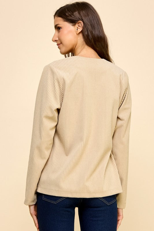 Corduroy Open Jacket - Beige