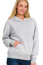 Acid Wash Kangaroo Pocket Hoodie - Sleet Grey