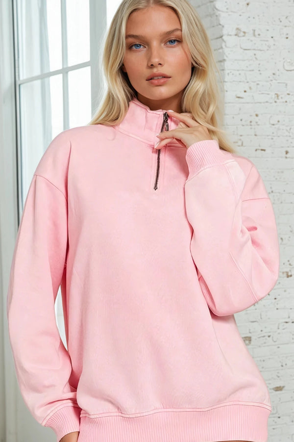 Full Length Acid Wash Pullover - Lt Pink