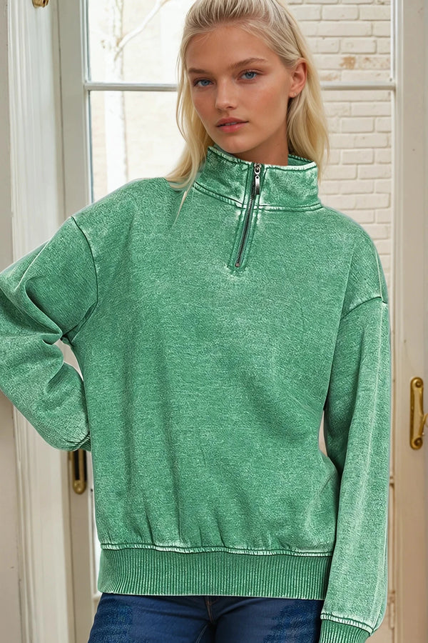 Full Length Acid Wash Pullover - Forest