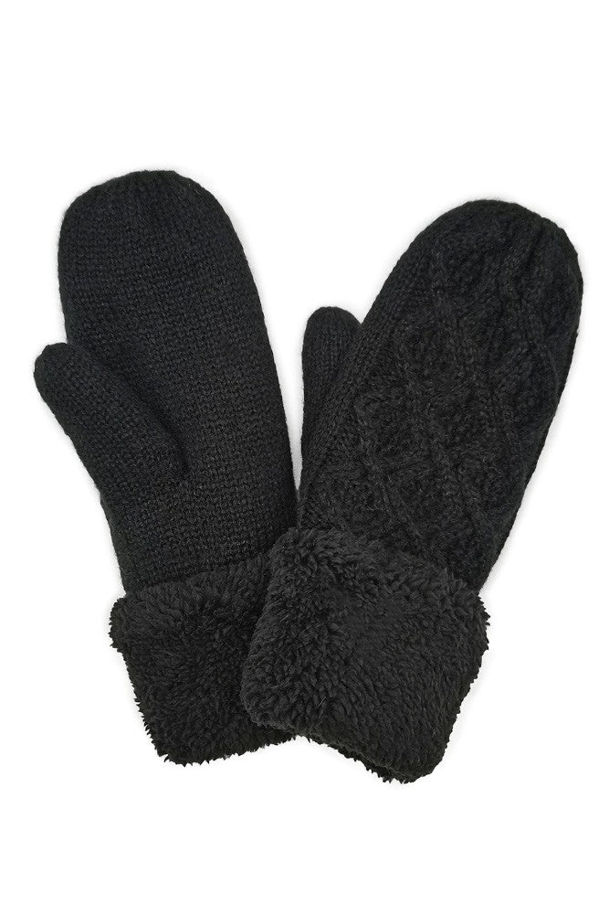 Cable Knit Sherpa Lined Mittens