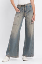 Lainey Elastic Tie Waistband Wide Leg Jeans
