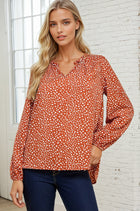 Polka Dot Ruffle V-Neck Top - Rust