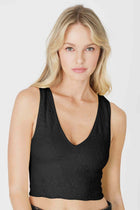 Lace V-Neck Tank - Black