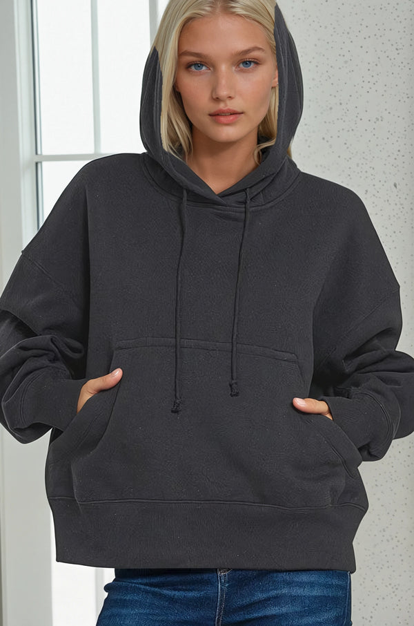 Oversized Kangaroo Pocket Hoodie - Black