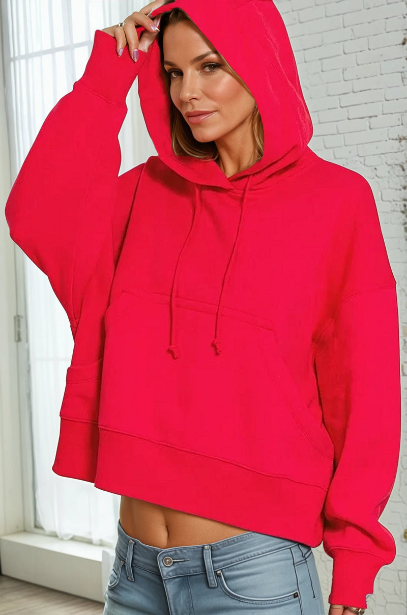 Oversized Kangaroo Pocket Hoodie - Red